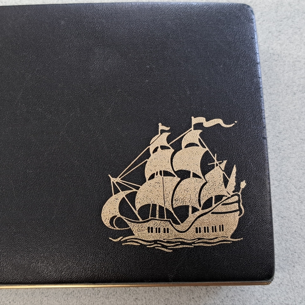 Vintage Gold Ship Red Velvet Jewelry Box - Picture 4 of 7